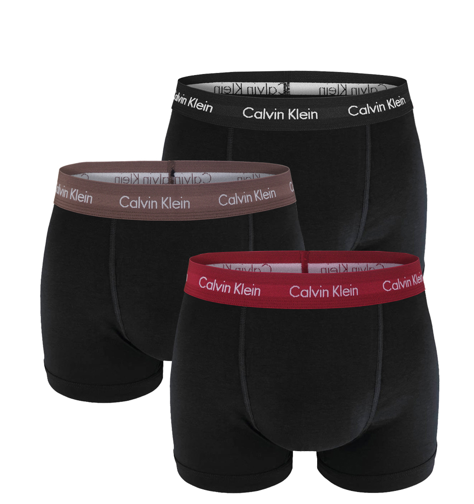 CALVIN KLEIN - boxerky 3PACK cotton stretch classic black s farebným pásom - limitovaná edícia-XL (101-106 cm)