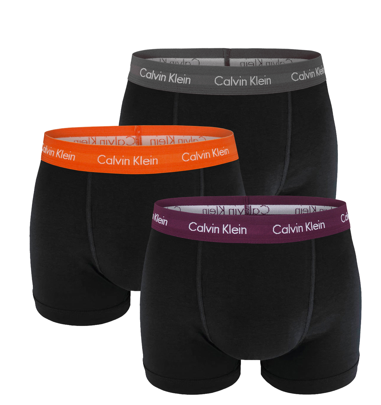 CALVIN KLEIN - boxerky 3PACK cotton stretch classic black with charcoal & orange waist - limitovaná edícia-M (81-86 cm)