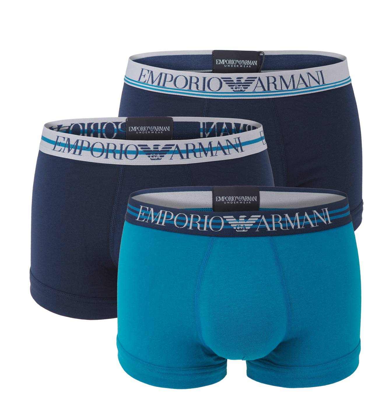 EMPORIO ARMANI - boxerky 3PACK stretch cotton fashion marine & topazio colore - limited edition