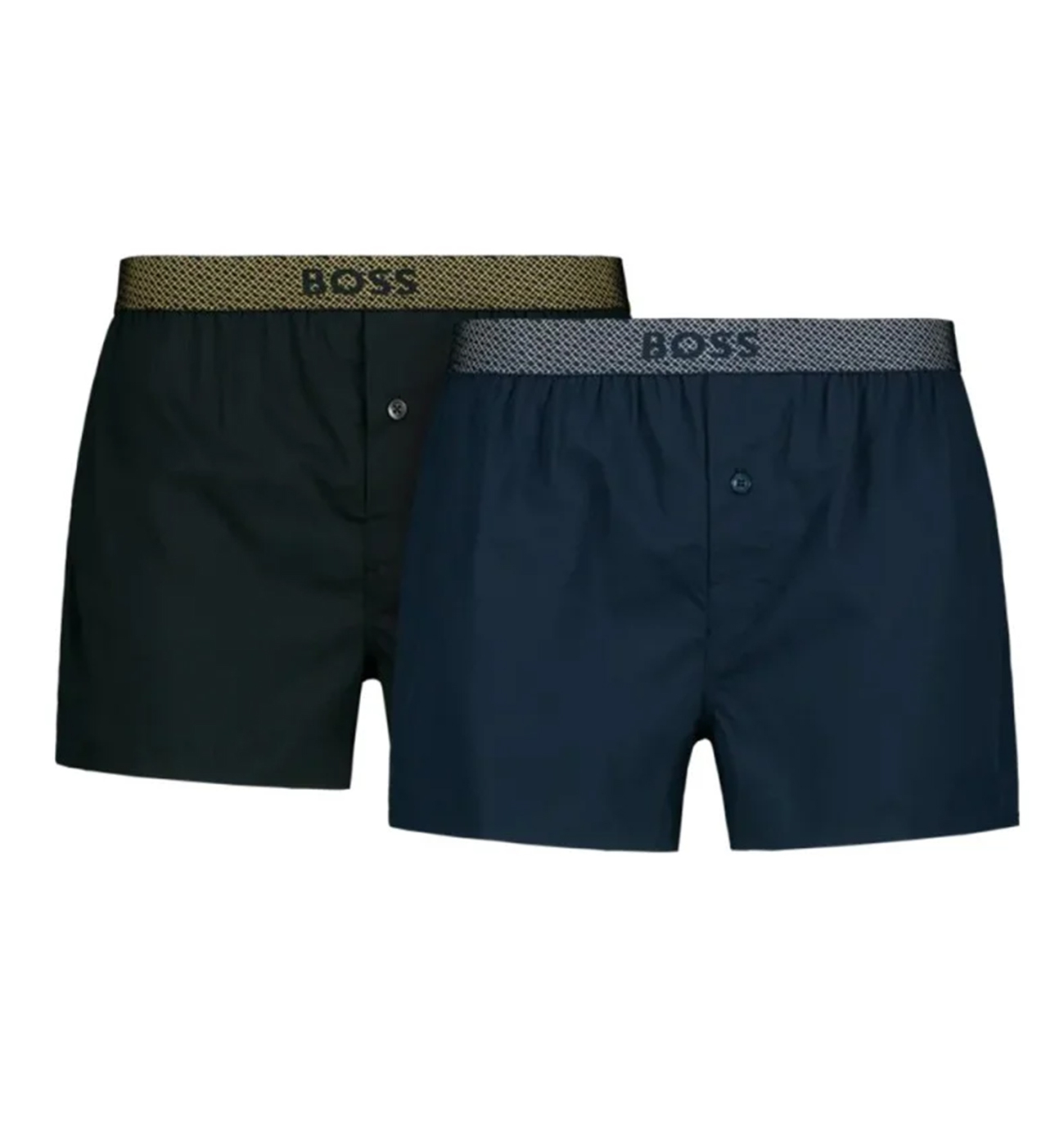 BOSS - trenky 2PACK pure cotton blue & black with modern metallic waist v darčekovej krabičke - (HUGO BOSS)-L (90-98 cm)