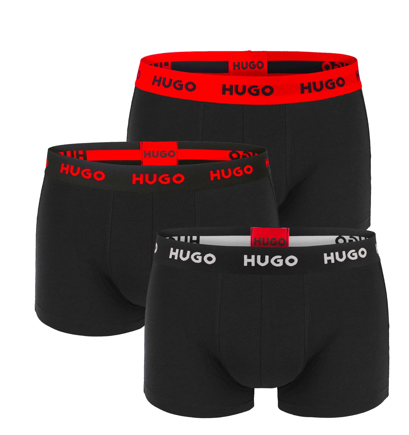 HUGO - boxerky 3PACK cotton stretch black with multicolor waist - limitovaná fashion edícia (HUGO BOSS)