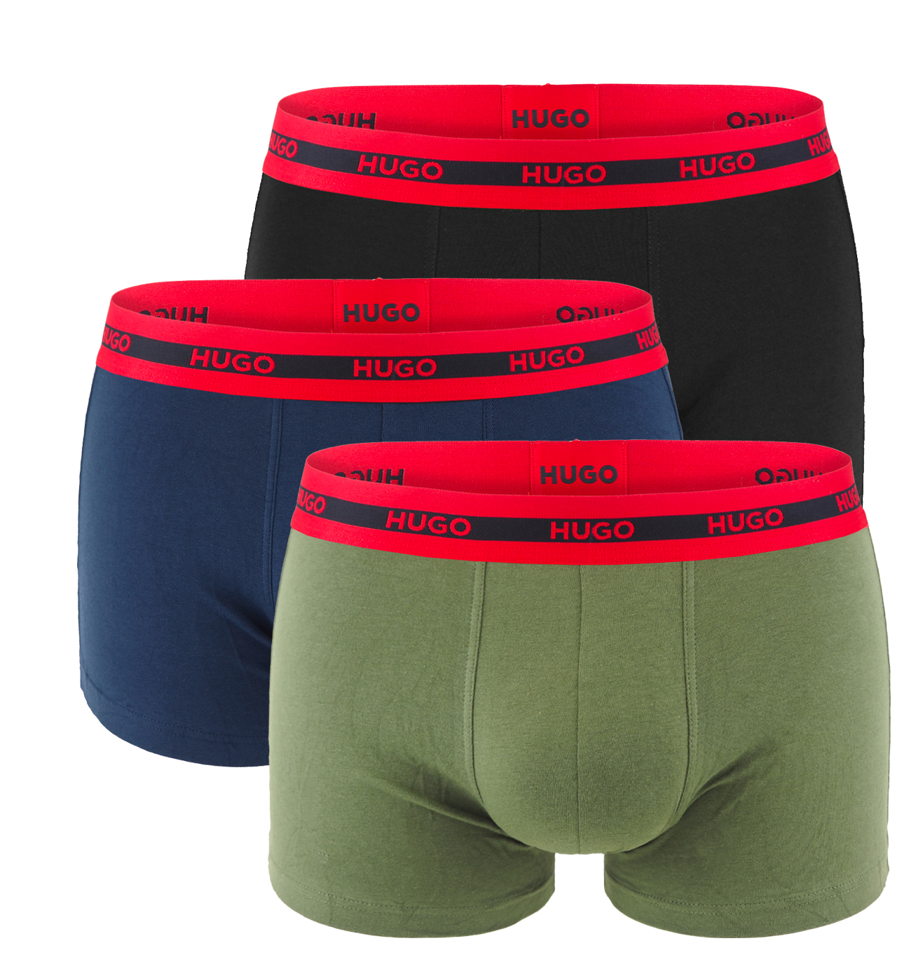 HUGO - boxerky 3PACK cotton stretch black & army green color combo z organickej bavlny - limitovaná fashion edícia (HUGO BOSS)