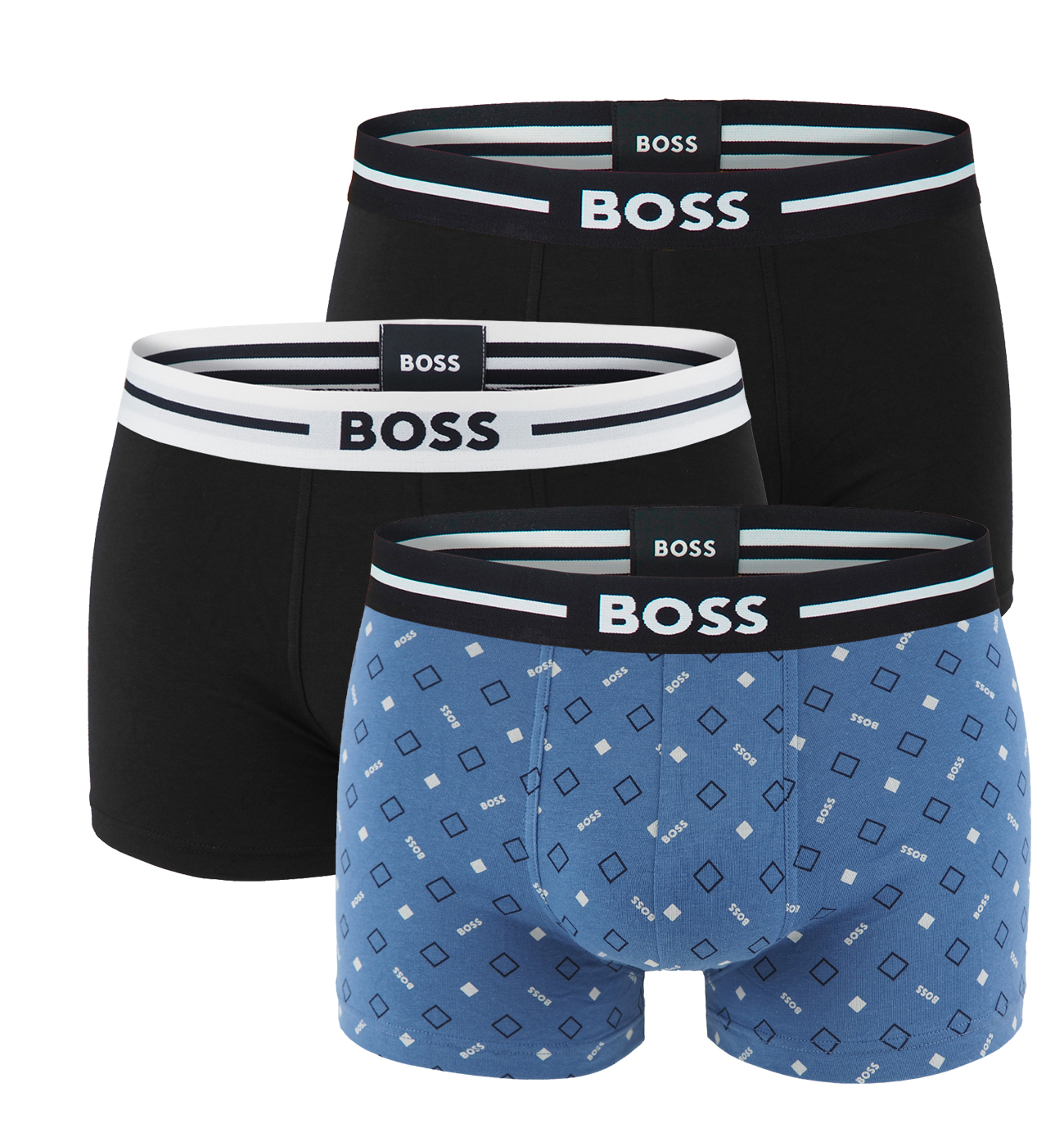 BOSS - boxerky 3PACK cotton stretch BOLD BOSS logo blue & black color z organickej bavlny - limitovaná fashion edícia (HUGO BOSS)