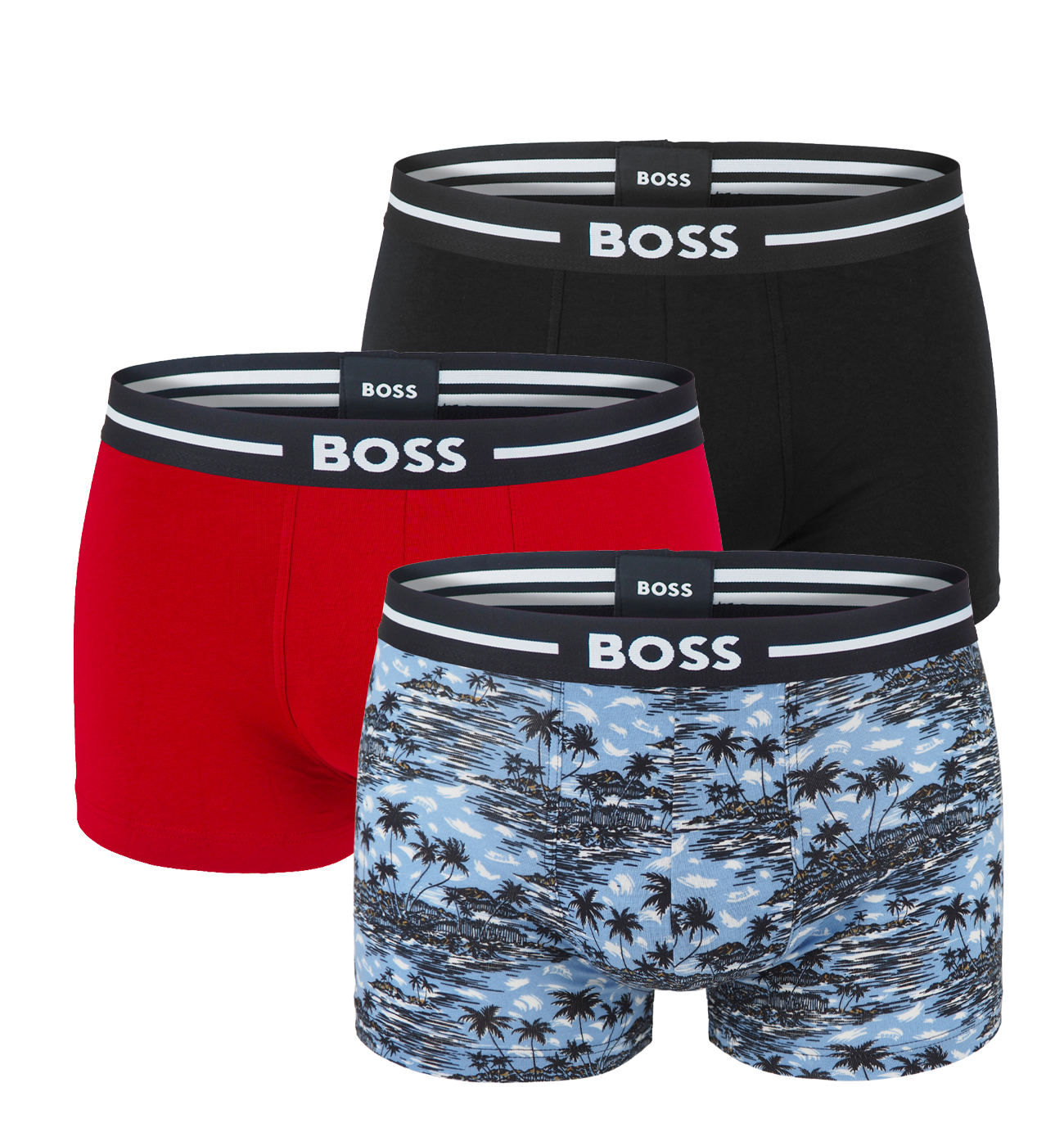 BOSS - boxerky 3PACK cotton stretch BOLD color palm print combo - limitovaná fashion edícia (HUGO BOSS)