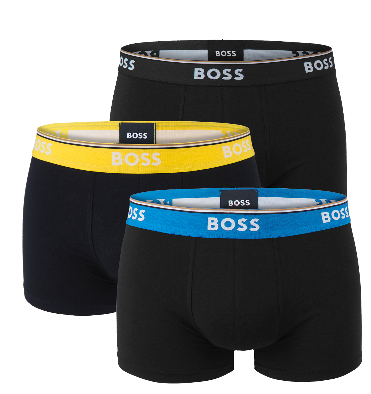 BOSS - boxerky 3PACK cotton stretch black with blue & yellow color waist - limitovaná fashion edícia (HUGO BOSS)