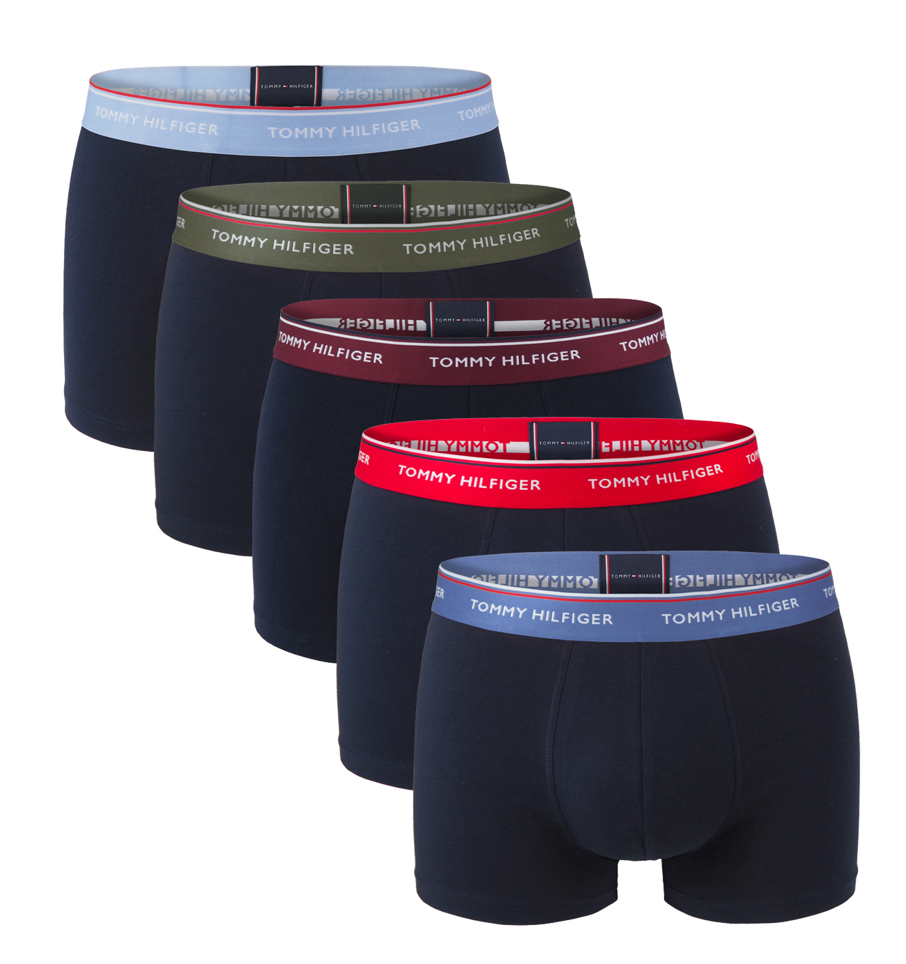 TOMMY HILFIGER - boxerky 5PACK premium essentials cotton dark with multicolor waist - limitovaná edícia-M (77-88 cm)