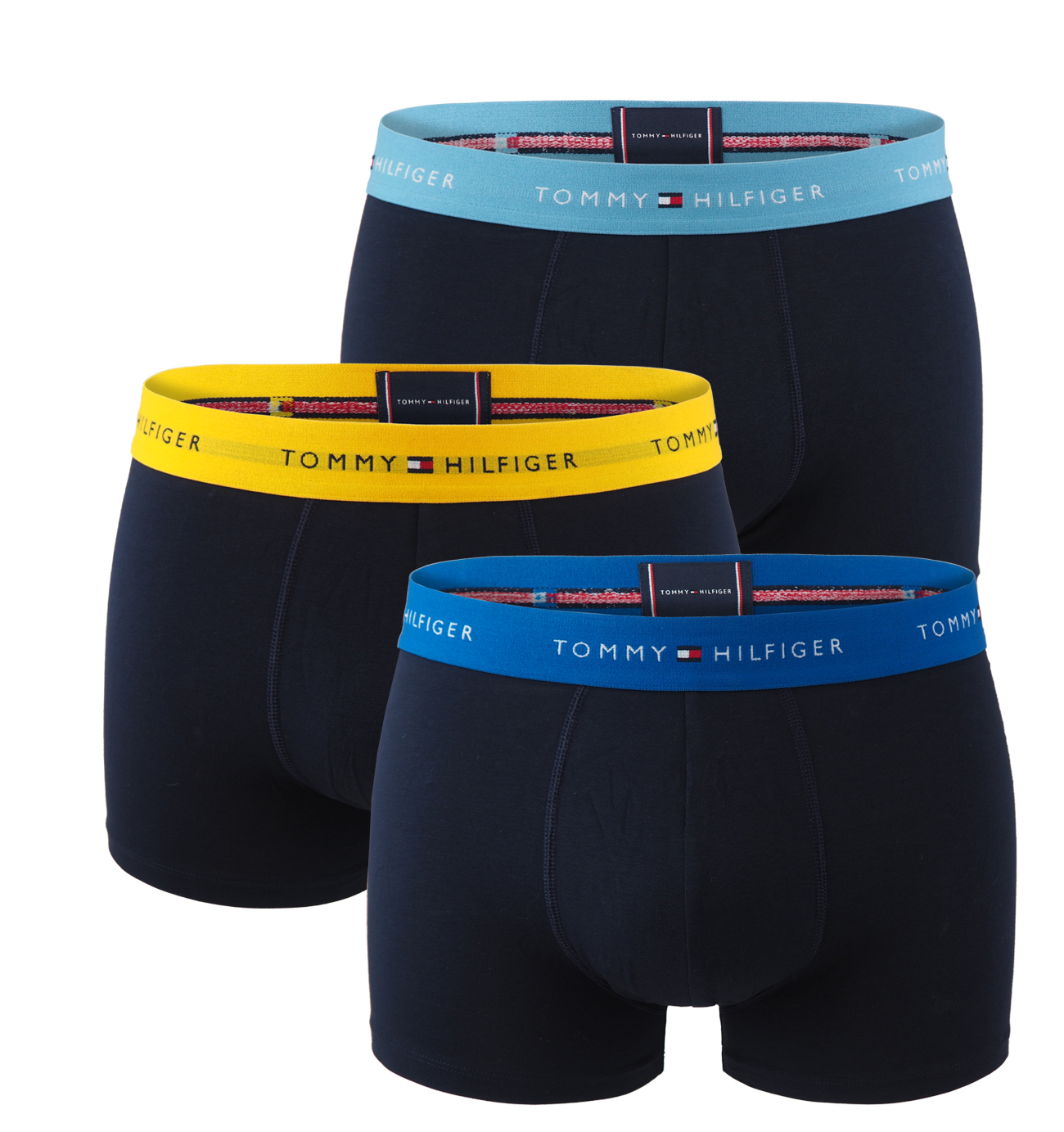 E-shop TOMMY HILFIGER - boxerky 3PACK signature cotton essentials black with marine blue & lakeside waist -L (89-100 cm)