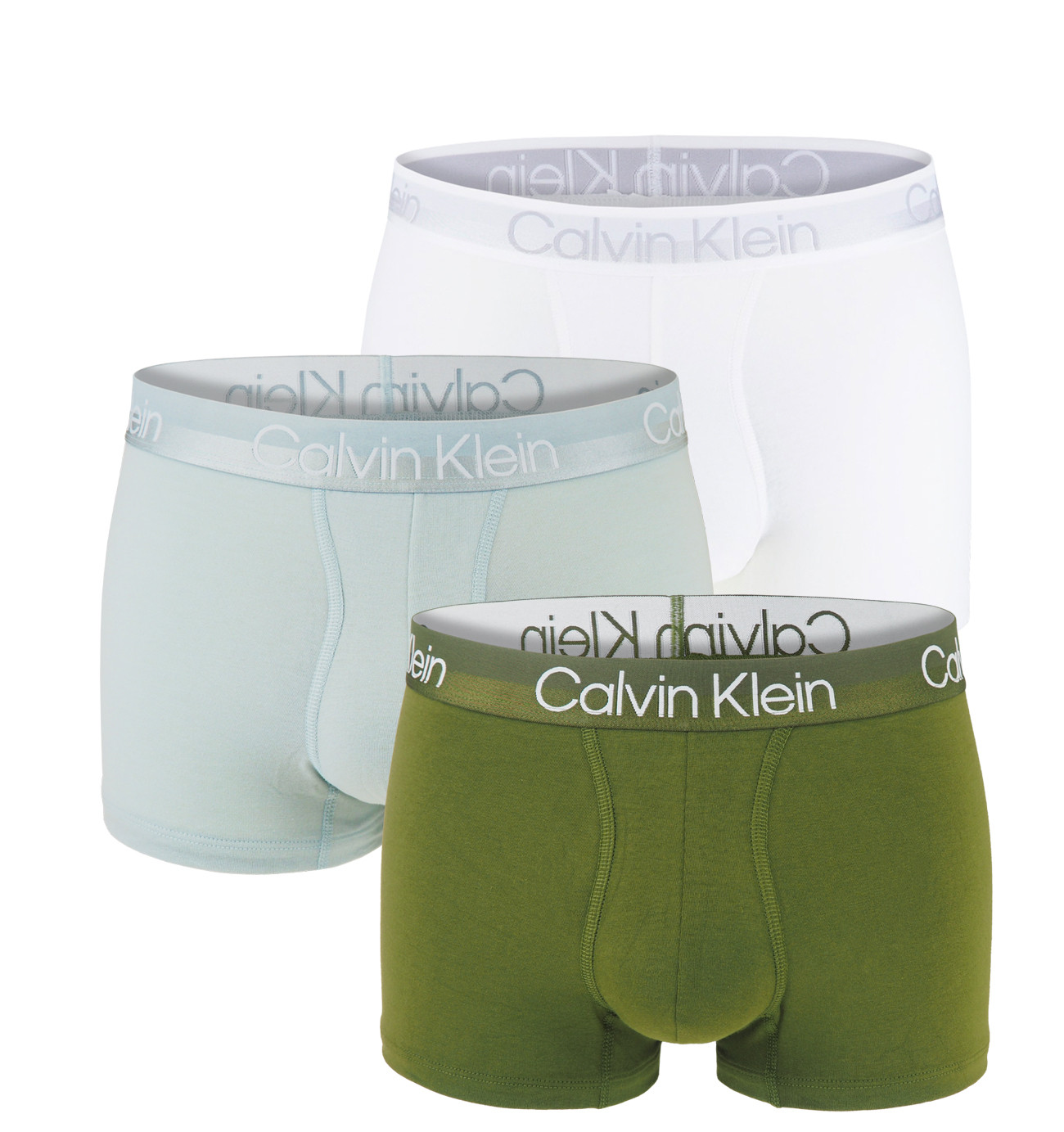 Calvin Klein – boxerky 3PACK modern structure aqua and army green – limitovaná edícia