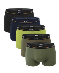 BOSS - boxerky 5PACK essential cotton stretch lime & olive color combo - limitovana fashion edícia (HUGO BOSS)