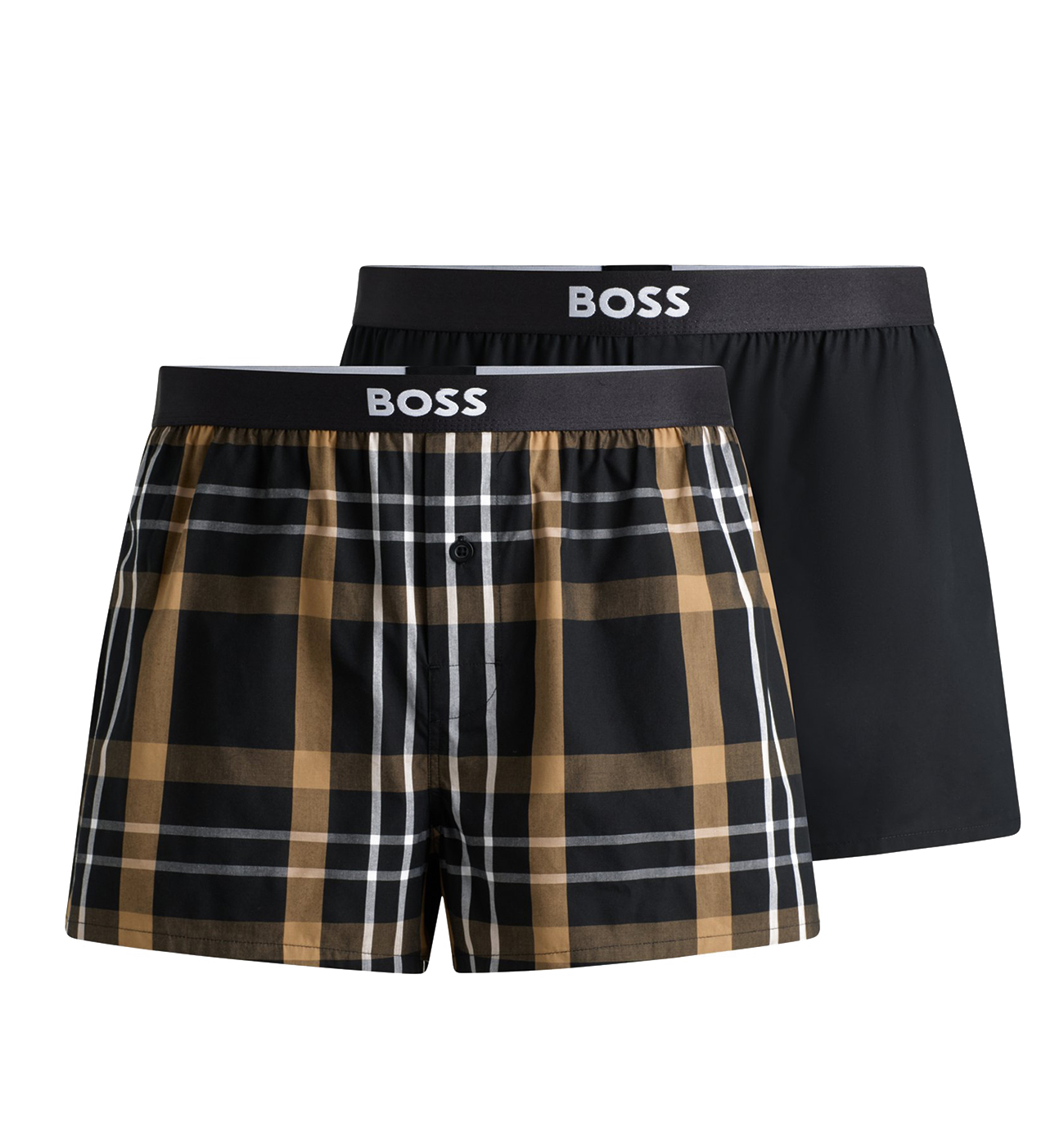 BOSS - trenky 2PACK natural pure cotton black & big cubes beige combo (HUGO BOSS)-M (83-89 cm)