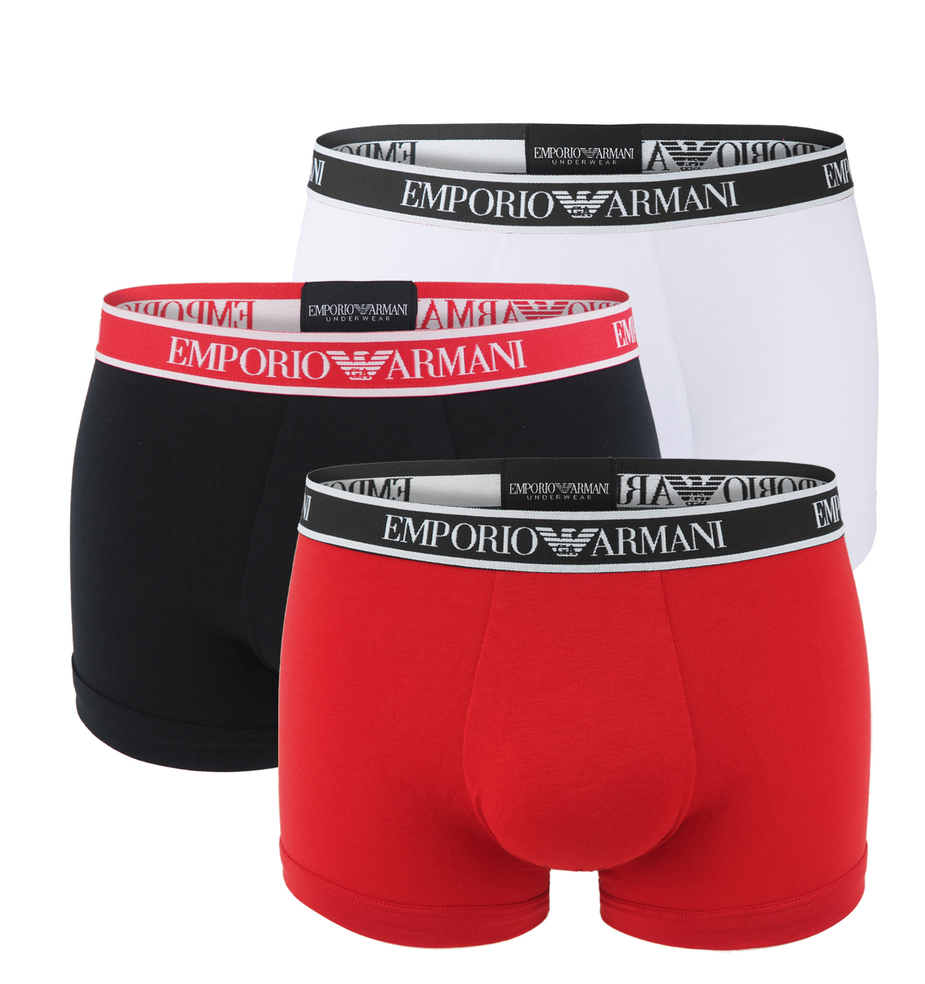 EMPORIO ARMANI - boxerky 3PACK stretch cotton fashion Armani logo nero & rosso combo colore - limited edition