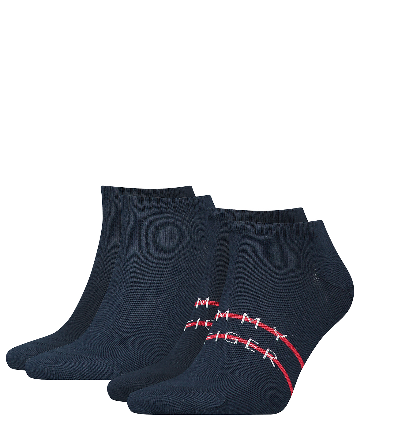 TOMMY HILFIGER - 2PACK Tommy stripe logo navy členkové ponožky