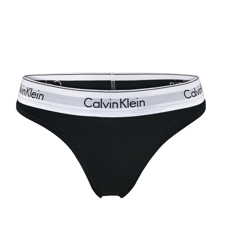 Obrázok Calvin Klein čierne tangá s bielou širokou gumou Thong Strings